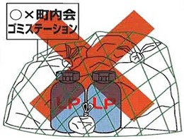 小型ガス容器の処分は、一般ゴミと一緒に捨てずに、取引のあるLPガスの販売店や、お近くのLPガスの販売店、または（社)北海道LPガス協会へお持ちくださるか、ご連絡ください。